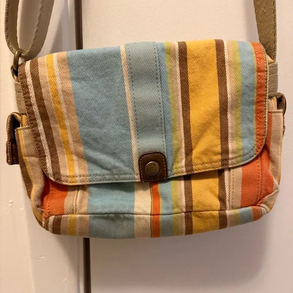 Vintage “Fossil” Striped Multicolor Crossbody Canvas Bag - Picture 3 of 16